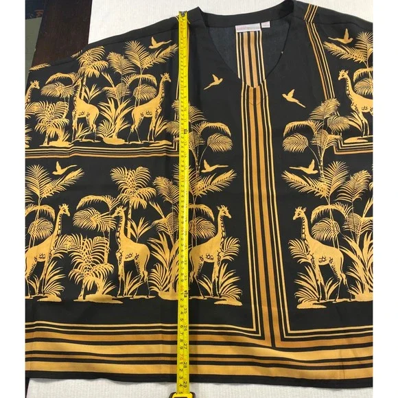 Belle by Kim Gravel 1X Safari Giraffe Print Kaftan Top Black Gold Oversized Boho - Picture 10 of 11